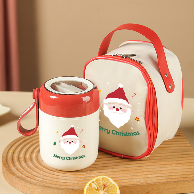 Weihnachtsfrühstücksbecher, Suppenbecher, Reisebecher, 530 Ml + Weihnachtsaufkleber + Isoliertasche, Thermosbecher