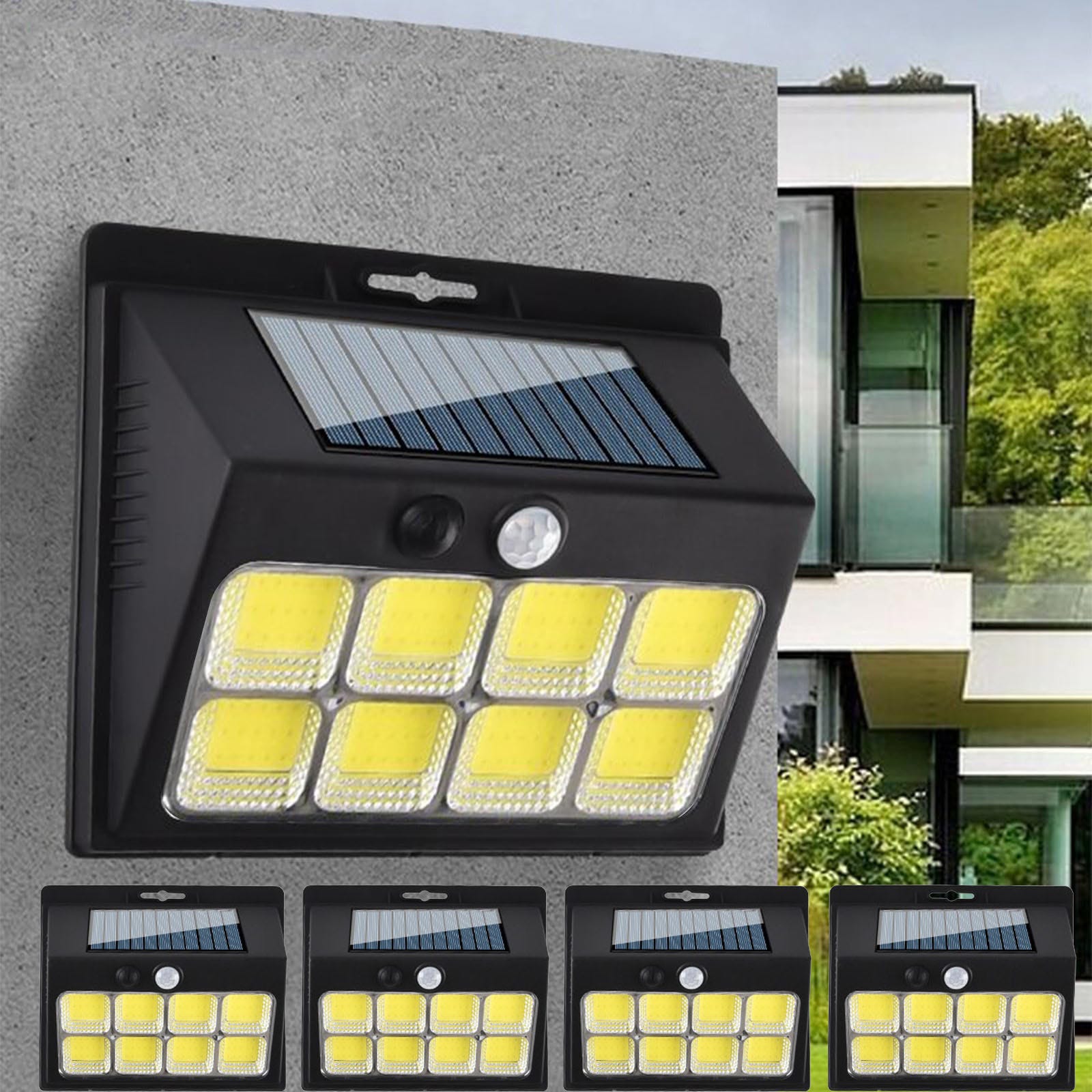 Solar-wandleuchten Für Den Außenbereich, 4er-set, Mit Cob 120 Bewegungssensor, 3 Modi, Wasserdichte Solar-wandleuchten.