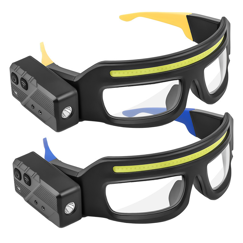 Xte Multifunktionsbrille Mit Licht, 2-teiliges Set, Usb-c-ladeanschluss, Warnscheinwerfer, Kompakt Und Tragbar, Blau/gelb