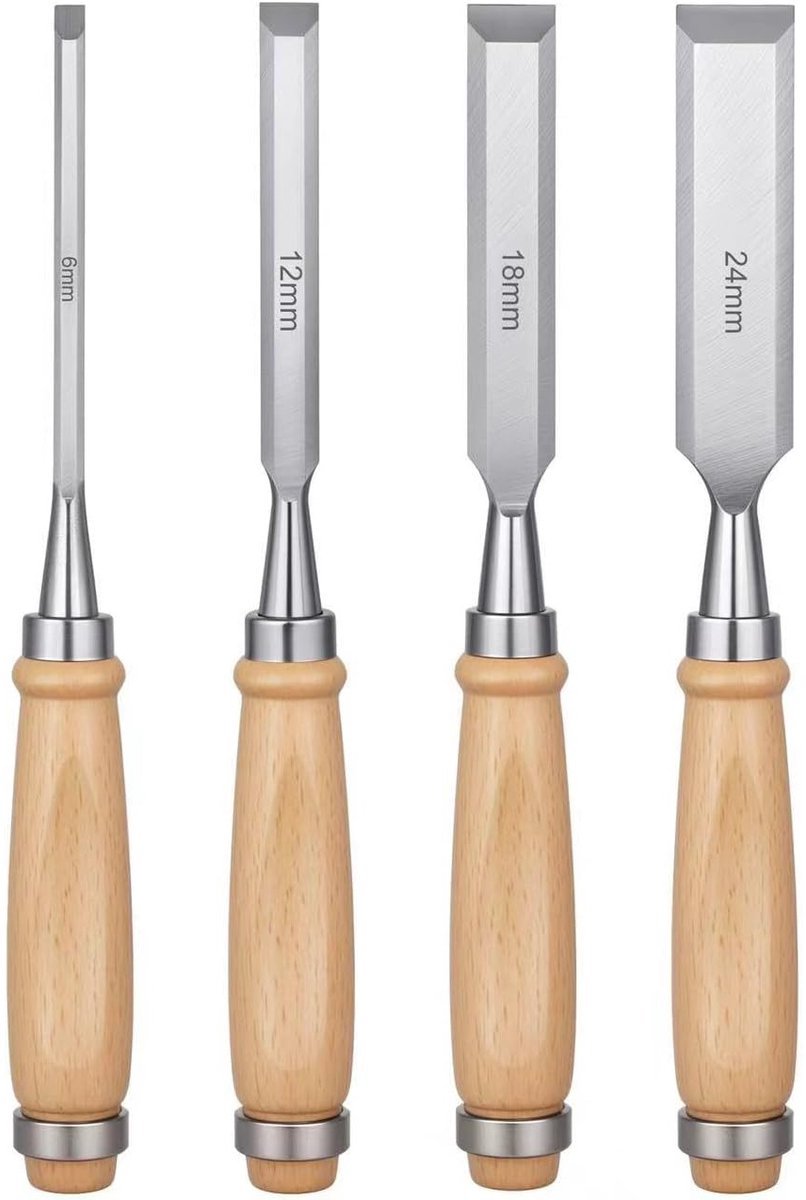 Vierteiliges Holzbearbeitungs-stechbeitelset – Holzschnitzbeitel – 6/12/18/24 Mm – Scharfe Holzbearbeitungsbeitel Aus Chrom-vanadium-stahl Mit Griffen
