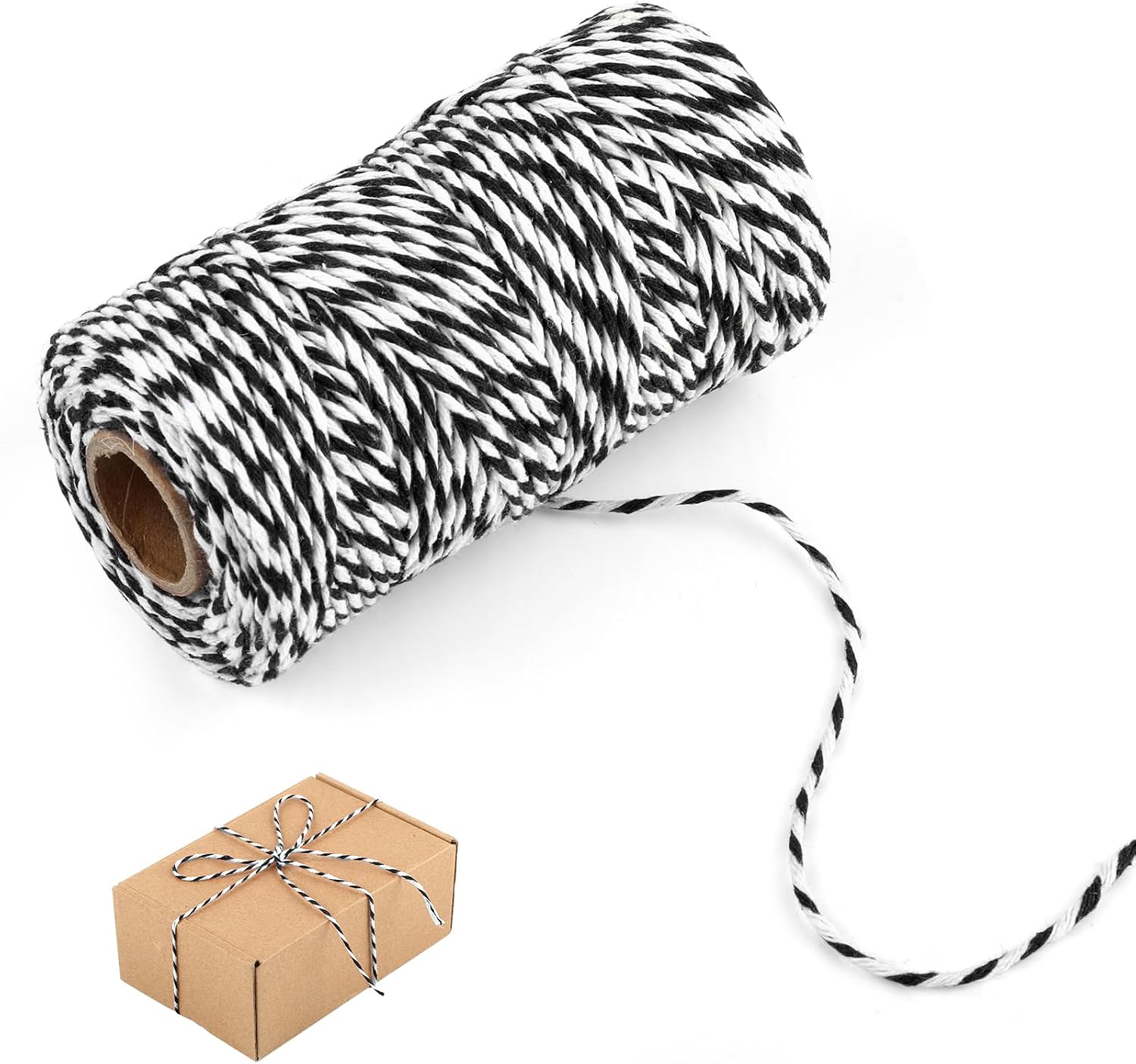 Schwarzes Und Weißes Garn, 100 M Baumwollgarn Für Weihnachtsbasteleien, Bäckergarn, Küchengarn Zum Basteln, Geschenkverpacken, Gärtnern Und Für Weihnachtsdekorationen