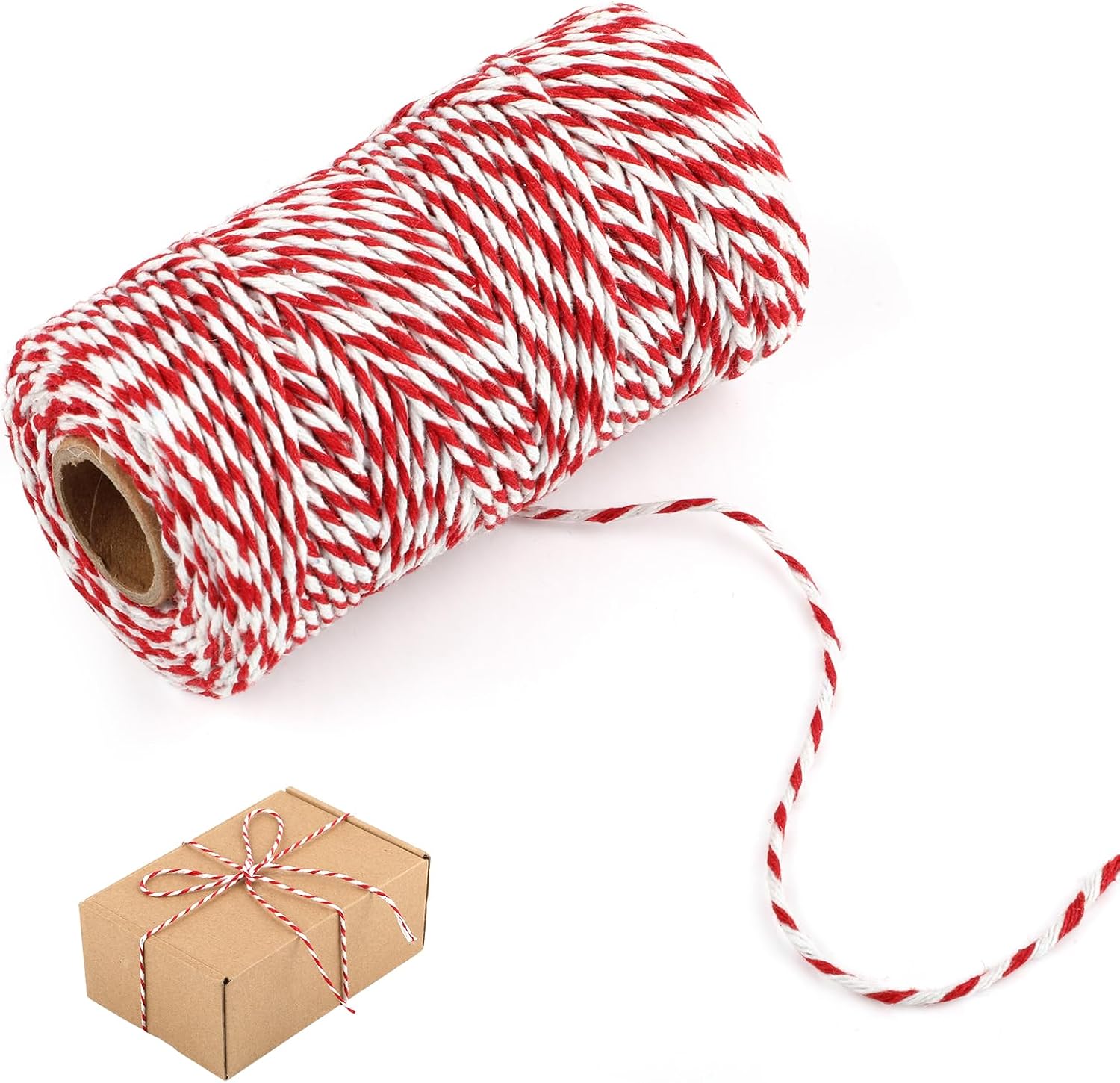 Rotes Und Weißes Garn, 100 M Baumwollgarn Für Weihnachtsbasteleien, Bäckergarn, Küchengarn Zum Basteln, Geschenkverpacken, Gärtnern Und Für Weihnachtsdekorationen
