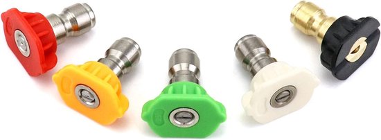 5er-pack Hochdruckreinigerdüsen, Universelle Autowaschpistolendüsen, Plug & Play, 1/4 Zoll, 2,5 Gallonen/minute, Schwarz + Weiß + Rot + Gelb + Grün