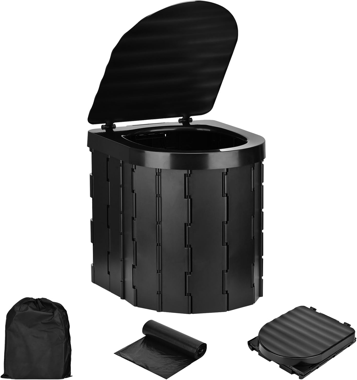 Tragbare, Faltbare Campingtoilette – Outdoor-zubehör Mit Integriertem Schwarzem Deckel + Aufbewahrungstasche + 20 Reinigungsbeuteln