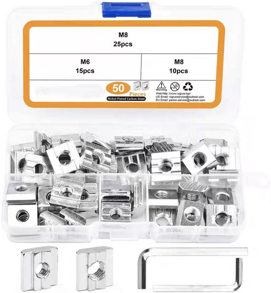 Sortimentsbox – Schrauben – 50-teiliges T-muttern-set, Profilmuttern Aus Edelstahl 304, M6/m8 Gleitmuttern Für Mechanische Befestigungen