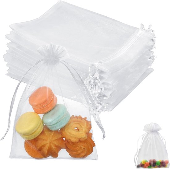 100er-pack Organza-geschenktüten – 10 X 15 Cm Weiße Netzbeutel Mit Kordelzug Für Schmuck Und Partys