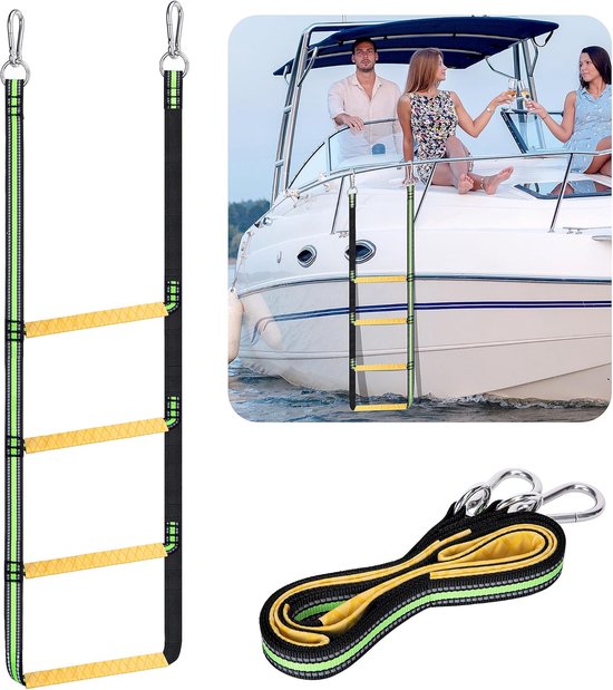 Aufblasbare Bootsleiter, Stufe 4, Schwerlastausführung, 200 Kg Tragkraft, Faltbar, Kletterleiter, Fluoreszierend Grün