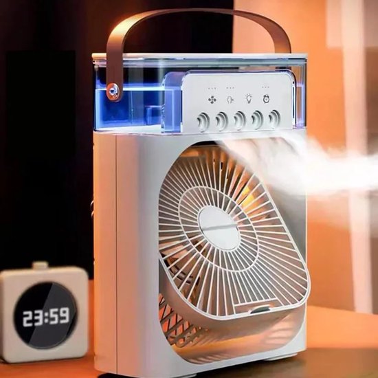 Tragbarer Luftbefeuchter, Mini-verdunstungsluftkühler Mit Led-nachtlicht Und Wassernebelventilator Für Den Heimgebrauch, Weiß.