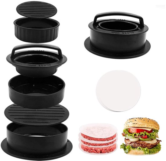 3-in-1 Burgerform + 100 Silikonpapierbögen – Burgerform – Burgermaker – Grillzubehör – Burgermaker – Geeignet Für Männer Und Frauen