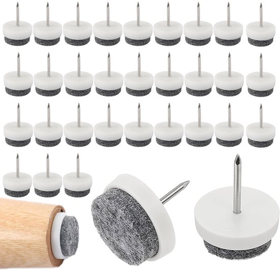 32-teiliges Set Mit 20 Mm Dicken, Weißen, Verschraubbaren Filzgleitern Zum Schutz Von Möbel- Und Stuhlbeinen
