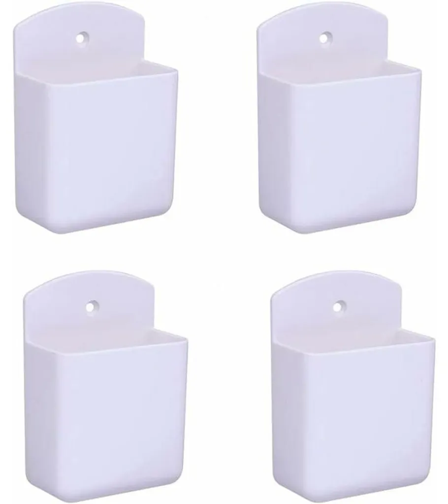 Ein Set Aus 4 Weißen Fernbedienungshaltern, Fernbedienungsaufhängern Und Wandmontierten Multimedia-aufbewahrungsboxen, Geeignet Für Heimbüros Und Schlafzimmer.