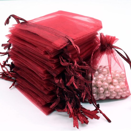 100 Burgunderrote Organzabeutel – 7 X 9 Cm – Geschenktüten – Hochzeitstüten – Bonbontüten Für Feste, Partys Und Hochzeiten – Mit Satinkordel