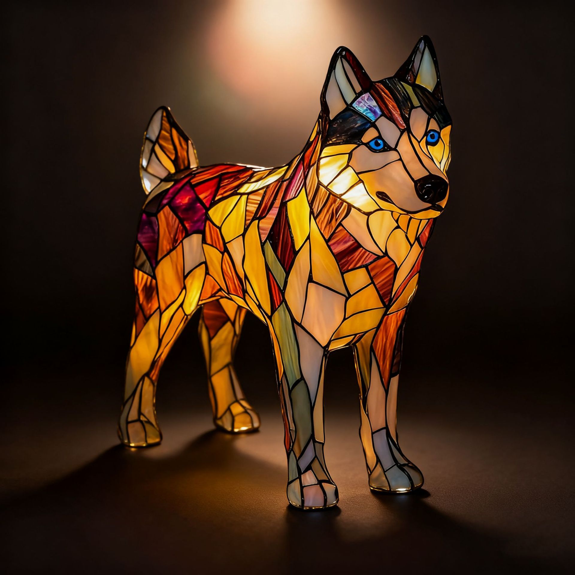 Stehende Husky-tischlampe (batteriebetrieben) – Retro-tischlampe – 3d-tier-nachtlicht – 17 Cm – Led-3d-lichtornament