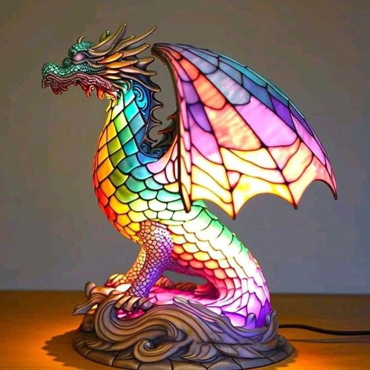 Drachen-tischlampe (batteriebetrieben) – Retro-tischlampe – 3d-tier-nachtlicht – 17 Cm – Led-3d-lichtornament
