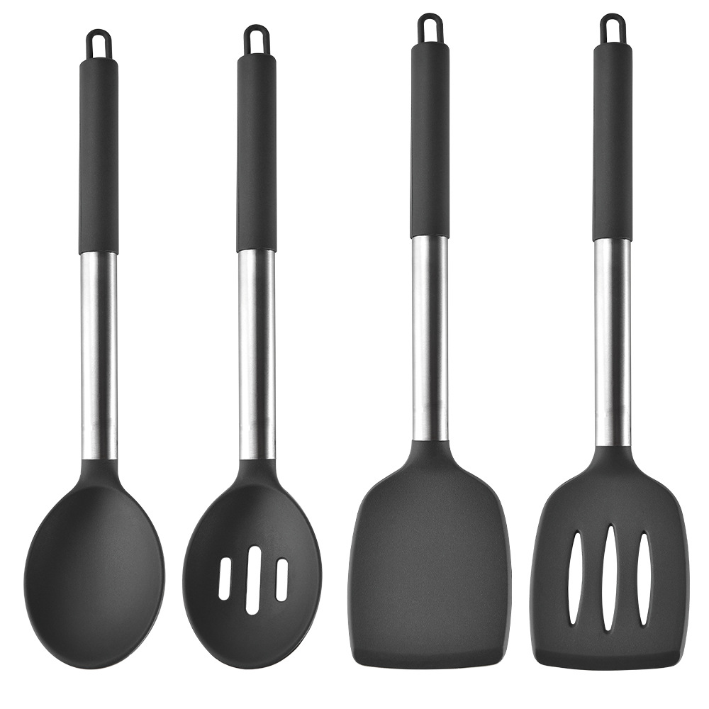 4-teiliges Pfannenwender-set, Antihaftbeschichtung, Silikongriff, Hitzebeständig, Bpa-frei, Geeignet Zum Braten Von Fisch, Eiern Und Pfannkuchen (grau).