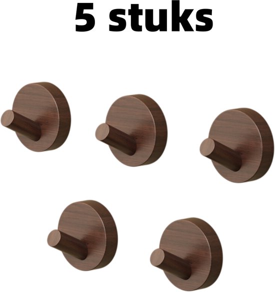 5er-pack Haken Aus Massivholz, Selbstklebend, Ohne Bohren, Für Handtücher Und Kleidung, 5,5 Cm X 4,5 Cm, Braun