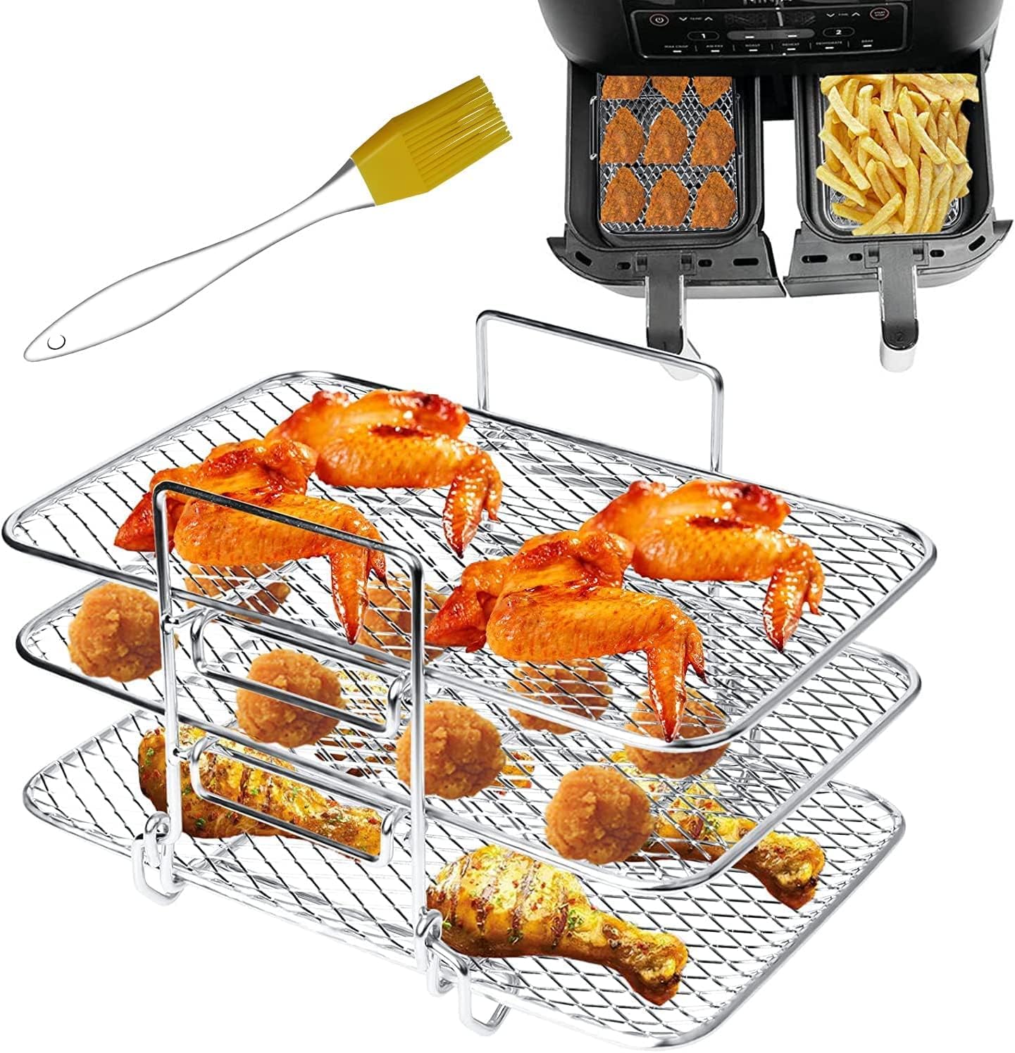 Airfryer-einsatz Kompatibel Mit Ninja Dz201, Dz401 Und Powerxl 2 – Airfryer-korb-zubehörset – Doppelkorb-airfryer-einsatz – 1 Stück