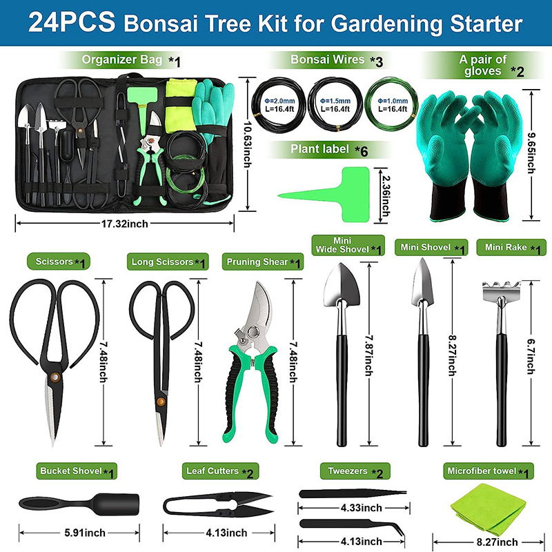 24-teiliges Werkzeugset, Geeignet Für Anfänger, Bonsai-set, Werkzeuge Zum Formen Und Pflegen Von Bonsai, Gartenwerkzeugset Für Bonsai.