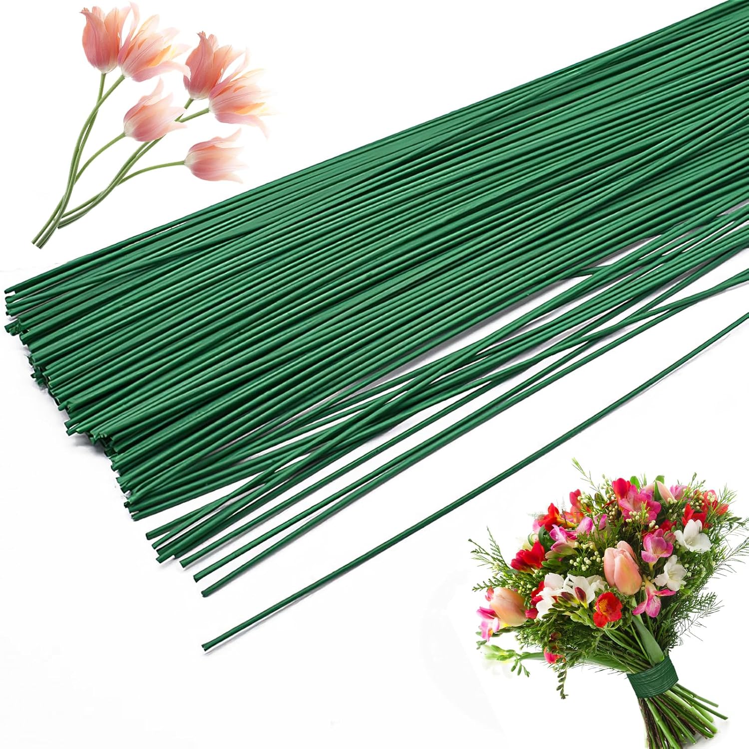 Blumendraht – 50 Stück – Stieldraht – Geeignet Für Blumenarrangements, Diy-sträuße Und Bastelarbeiten – 30 Cm – Grün