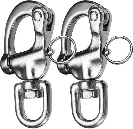 2-teiliges Set: Drehbarer Karabiner 70 Mm, Schnellverschlusshalterung & Haken, 316 Edelstahl-rigging, Silber.