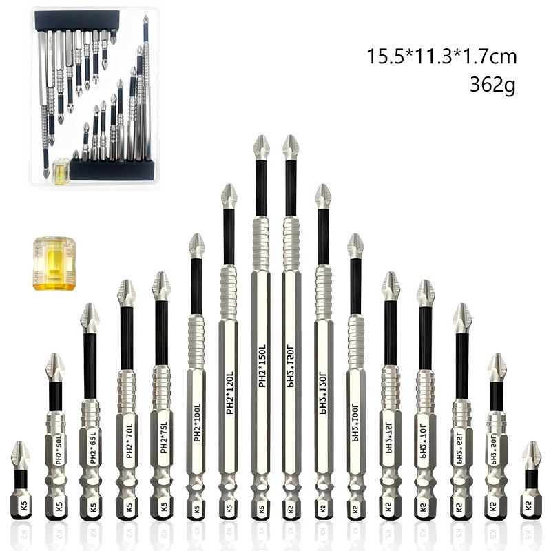 Set Mit 19 K5-kreuzschlitzschraubendreherbits Mit Starker Magnetverbindung – S2 Schwarzes, Rutschfestes Schraubendreherbit-set – Für Elektrische Bohrmaschinen