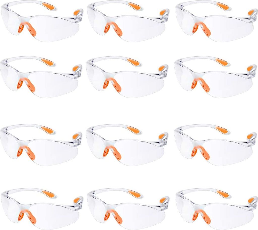 12er-pack Schutzbrillen, Sicherheitsbrillen, Arbeitsschutzbrillen, Klare Gläser, Nasenpads Aus Gummi, Baustellenschutzbrillen, Kratzfest, Unisex.
