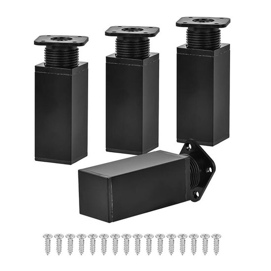 4-teiliges Quadratisches Möbelbein Aus Aluminiumlegierung Mit Verstellbarer Höhe, 10 Cm (schwarz)