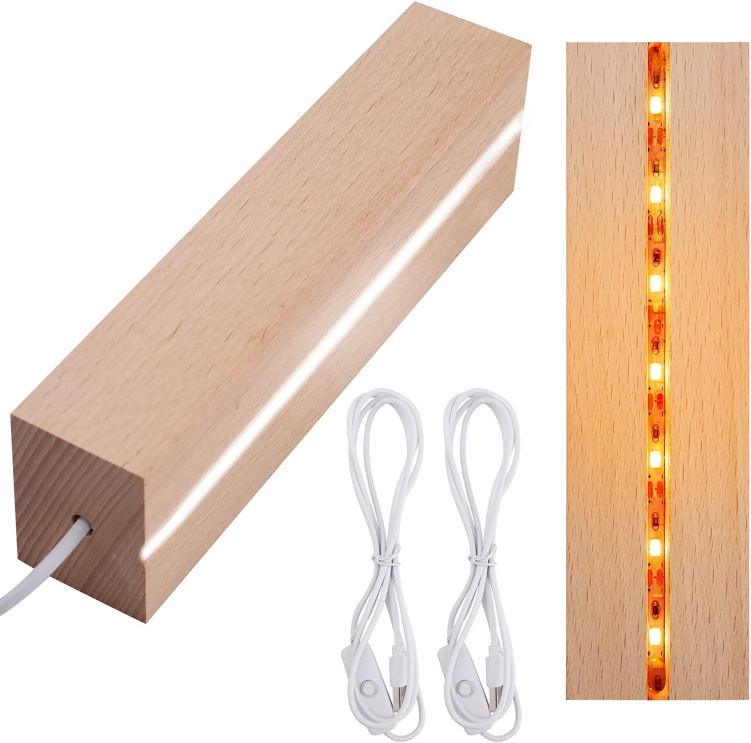 Zweiteiliger Led-lichtständer – Holzsockel, Geeignet Für Diy-kunstwerke Aus Acryl, Harz, Glas Und Kristall – Dreifarbige Beleuchtung – Quadratisch