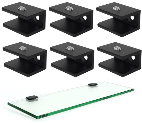 6-teiliges Set Verstellbarer Glasregalhalterungen Aus Schwarzer Aluminiumlegierung (10-12 Mm)