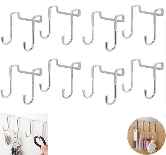 8-teiliger Türhaken, Schubladenhaken Aus Robustem Edelstahl Mit Kratzfester Gummispitze Für Kleidung, Hüte, Hemden, Handtücher – Silber