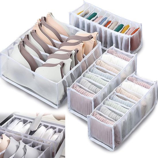 Schubladenorganizer Für Unterwäsche - Bh-organizer - Weiß - Socken-organizer - Bh-organizer - Socken-organizer - Slip-organizer - Schleifen-organizer (4-teiliges Set)