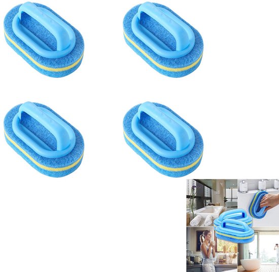 4-teiliges Küchenbürsten-set, Multifunktionale Reinigungsbürste, Schwamm Mit Griff, Für Bad, Küchentöpfe, Böden, Toiletten, Glas – Blau