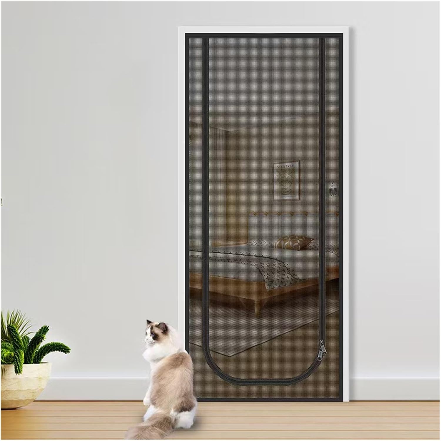 Magnetische Fliegengittertür Mit U-förmigem Reißverschluss, Waschbarem Netzgewebe, Moskitonetz (u-förmiges Oberteil - Schwarz, 100 Cm Breit X 200 Cm Hoch)