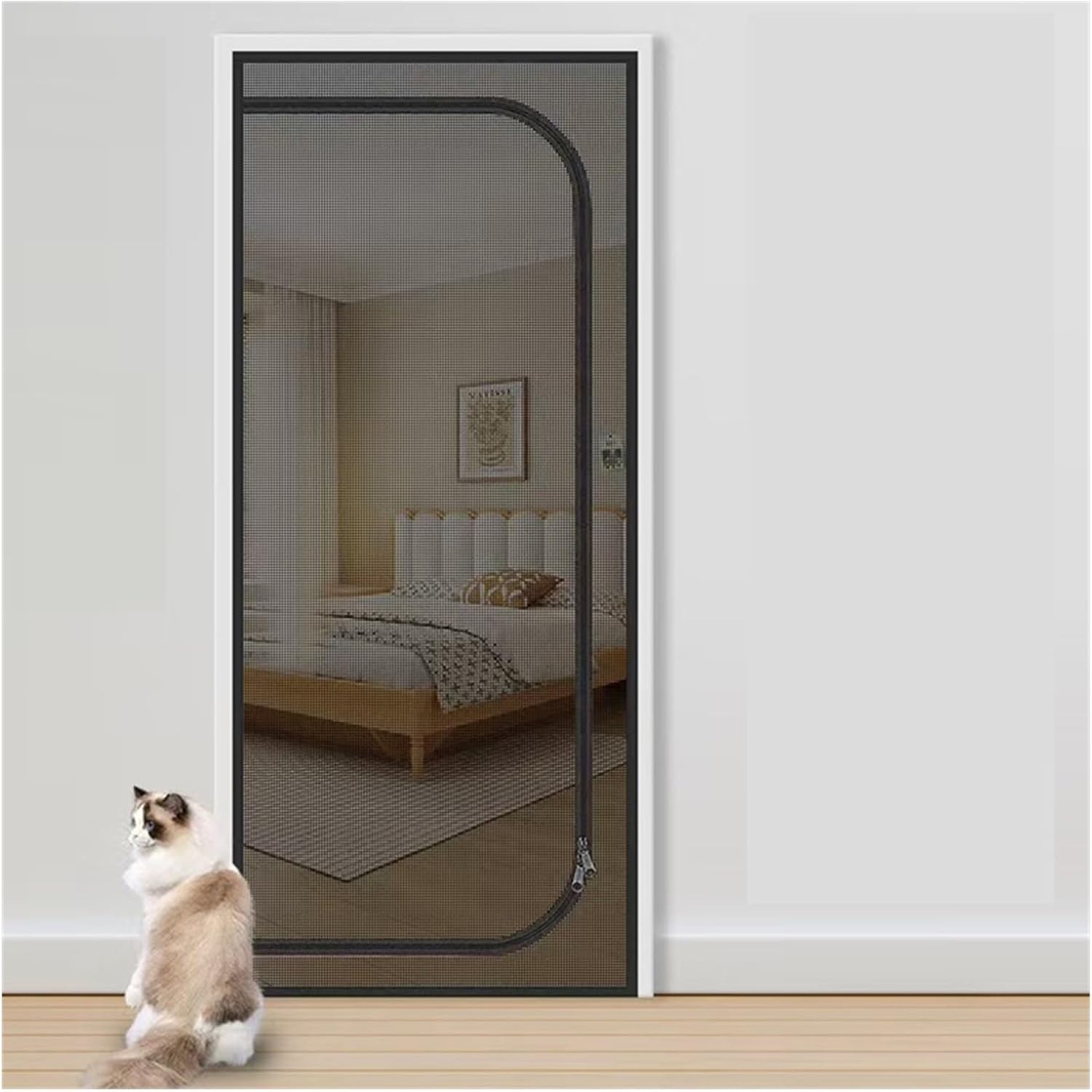 Magnetische Fliegengittertür Mit U-förmigem Reißverschluss, Waschbarem Netzgewebe, Moskitonetz (großes U-förmiges Netz Links - Schwarz, 90 Cm Breit X 200 Cm Hoch)