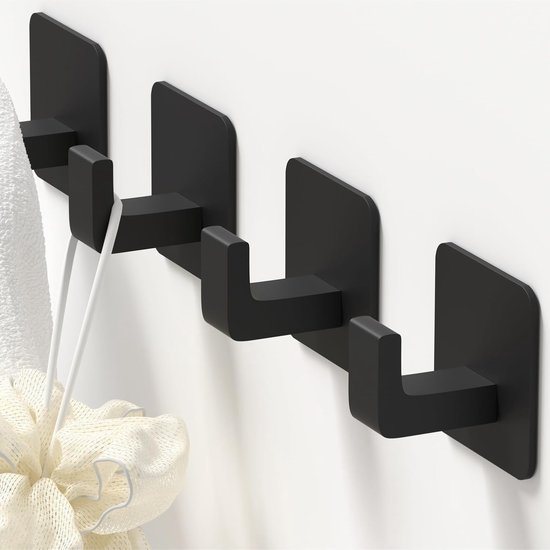 4er-packung Selbstklebende, Quadratische Wandhaken Für Handtücher Und Kleider In Mattschwarz