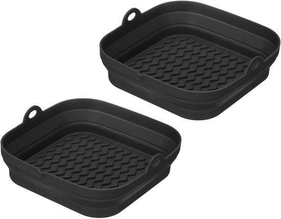 2er-pack Silikon-backformen Für Heißluftfritteusen, Faltbar, Wiederverwendbar, Alternative Zu Backpapier, Schwarz, 21 X 20,3 X 5 Cm
