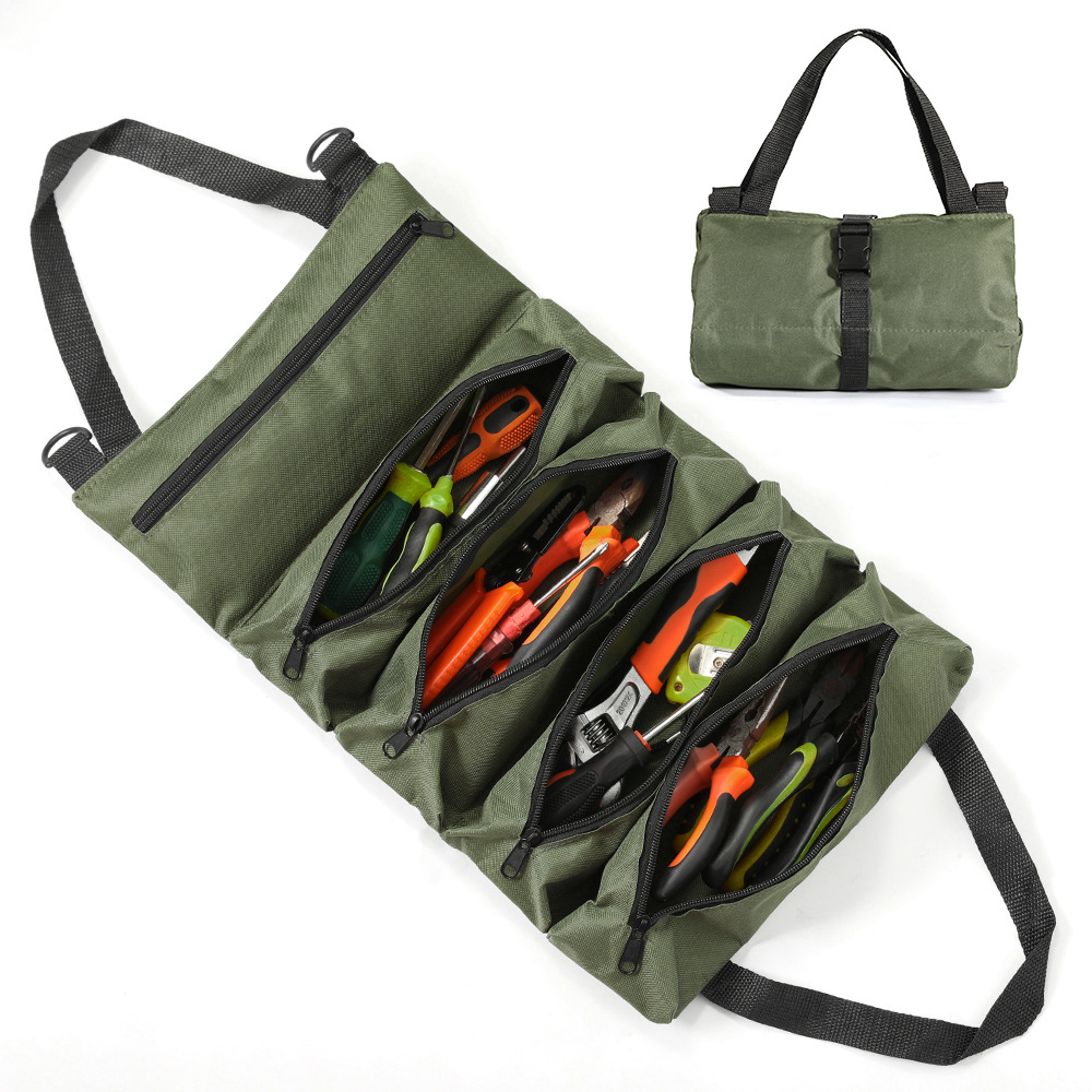 Werkzeugtasche Zum Aufrollen, Robuster Werkzeugorganizer, Aufbewahrungstasche, Wasserdichte Oxford-gewebetasche Mit Reißverschluss Für Männer, Mechaniker, Elektriker, Reparaturfachleute, Grün