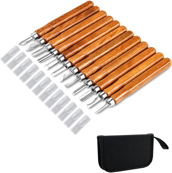 12-teiliges Handschnitzmesser-set, Holzschnitzmesser Mit Ergonomischen Griffen, Aufbewahrungstasche Für Experten Und Anfänger