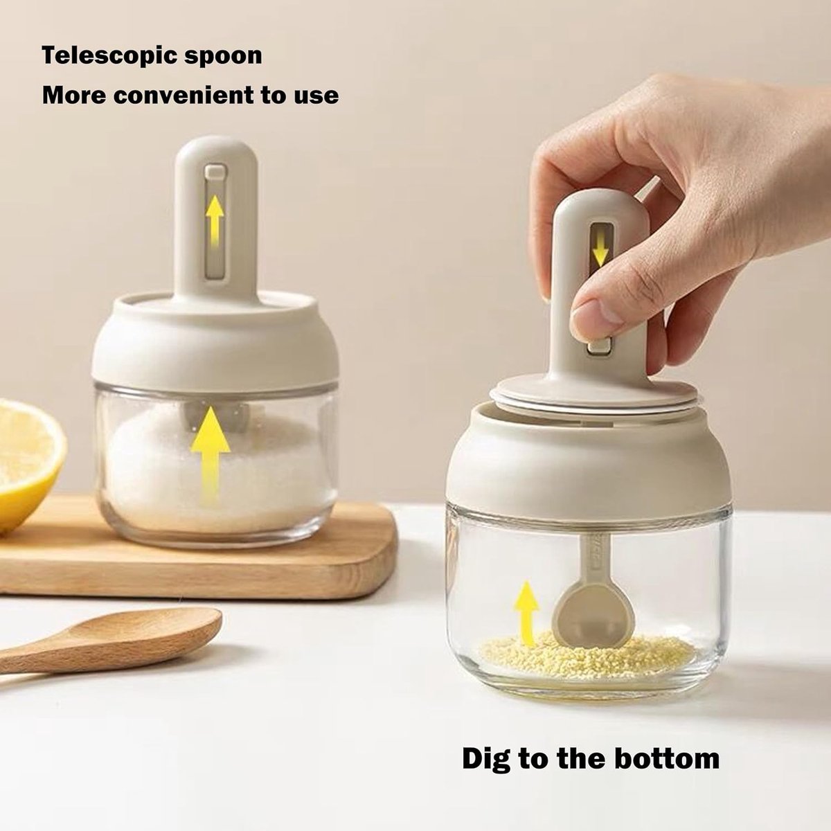 1 Stück – Zucker- Und Salzstreuer – Gewürzglas Aus Glas – Gewürzglas Mit Teleskoplöffel – Luftdichter Aufbewahrungsbehälter – Multifunktionales Küchengewürzglas