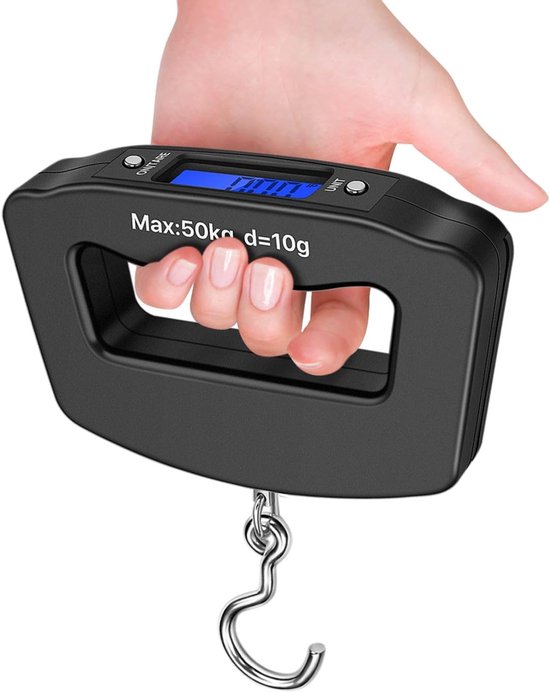 Digitale Reisegepäckwaage Mit Haken, Beleuchtetem Lcd-display, 50 Kg Tragkraft Mit 10 G Genauigkeit, Tragbar Für Koffer Und Angelausrüstung