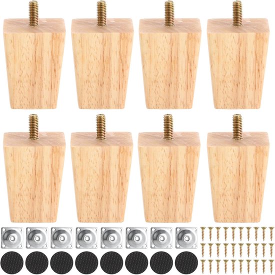Ein Set Aus 8 Massiven, Quadratischen Möbelbeinen Aus Eiche, 6 Cm Durchmesser – Inklusive M8-schrauben Und Befestigungsmaterial, Geeignet Für Die Möbelrestaurierung.