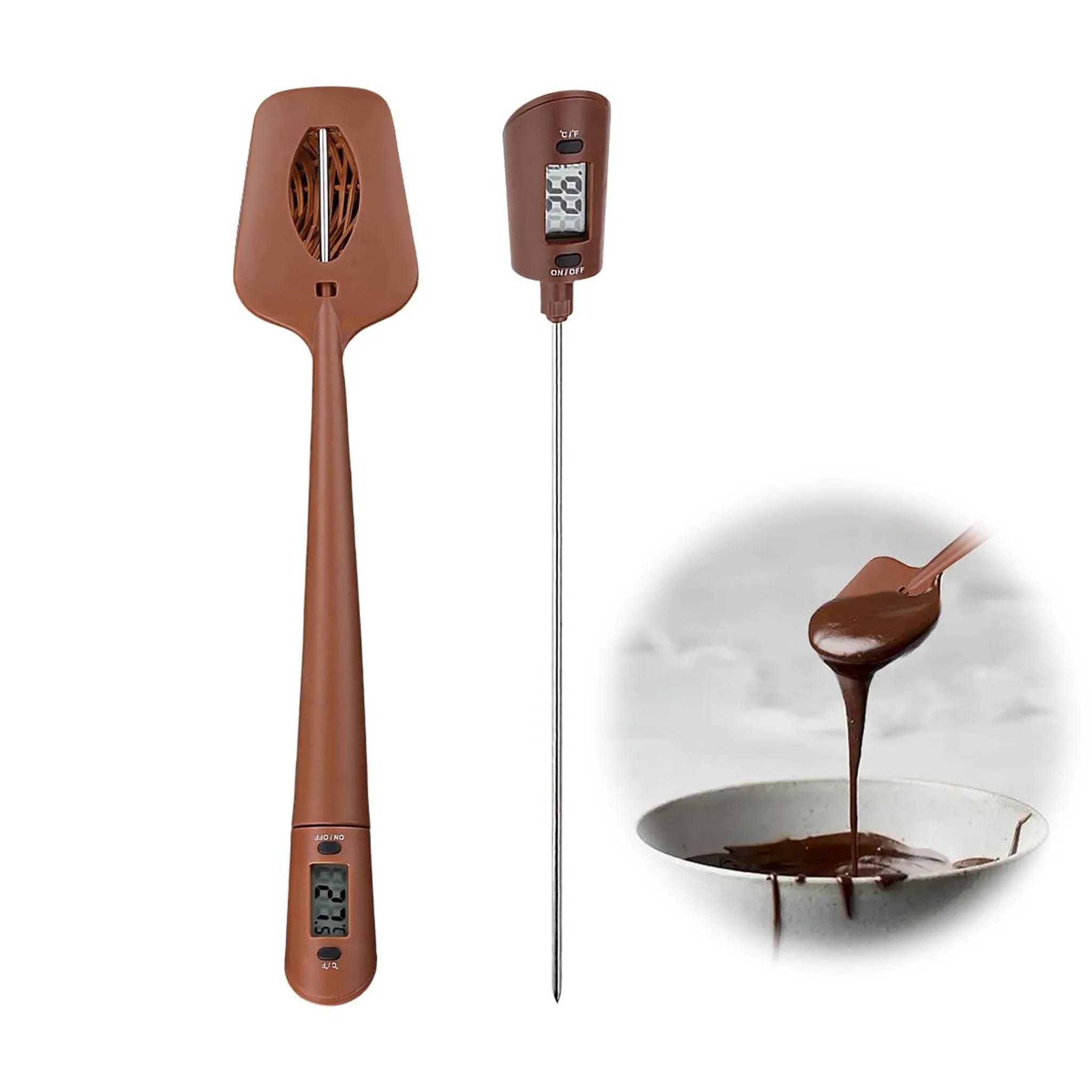 Lebensmittelthermometer Mit Silikonspatel – Zur Schnellen Temperaturmessung Von Sirupen, Schokolade, Milch Usw.