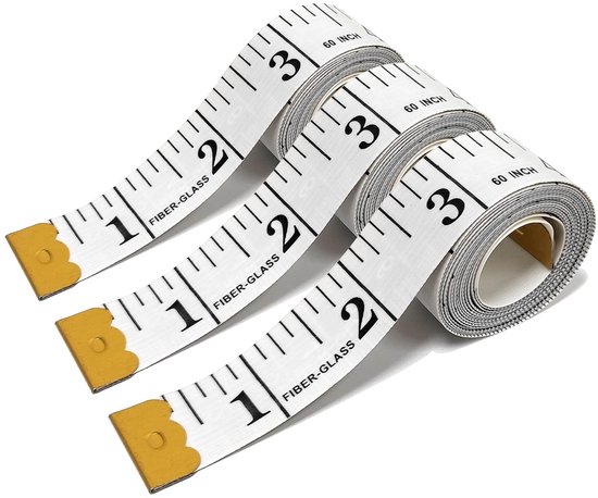 3-teiliges Set Flexibler Maßbänder, Textilmaßband Mit Doppelskala, 60 Zoll/150 Cm Flexibles Lineal, Weiß.