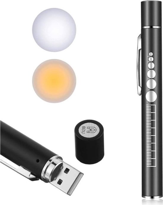 Medizinische Stiftlampe Mit Usb-ladefunktion, Zwei Leds, Pupillenmessgerät, Magnetkappe Und Taschenclip – Wiederaufladbare Mini-notfalllampe Für Rettungssanitäter