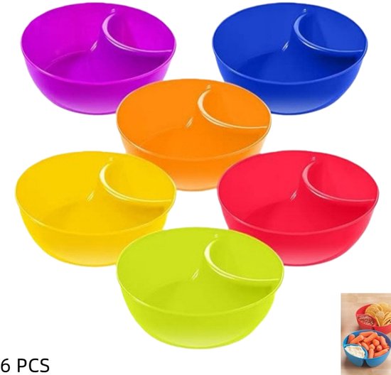 6er-packung – 15 × 15 × 5 Cm Große, 6-farbige Frühstücks-, Chips- Und Dip-schalen Mit Trennwänden