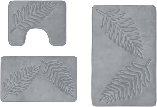 Badezimmermatten-set, 3-teilig, Rutschfest, Saugfähig, Grau