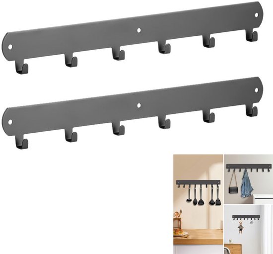 2-teiliger, Einteiliger Haken Zur Wandmontage (ohne Bohren), Kleiderhaken Für Die Türinnenseite, 6 Haken, Geeignet Für Schlafzimmer, Küche Und Badezimmer – Grau