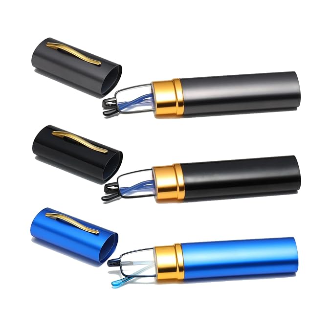 3-teiliges, Ultradünnes Lesebrillen-set Aus Metall, Geeignet Für Damen Und Herren, Mit Praktischem Etui - 2,0 Dioptrien (schwarz + Grau + Blau)