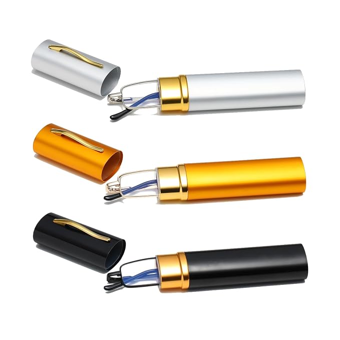 3-teiliges Set Ultradünner Metall-lesebrillen – Unisex Mit Etui – 2,0 Dioptrien – Schwarz, Silber, Gold