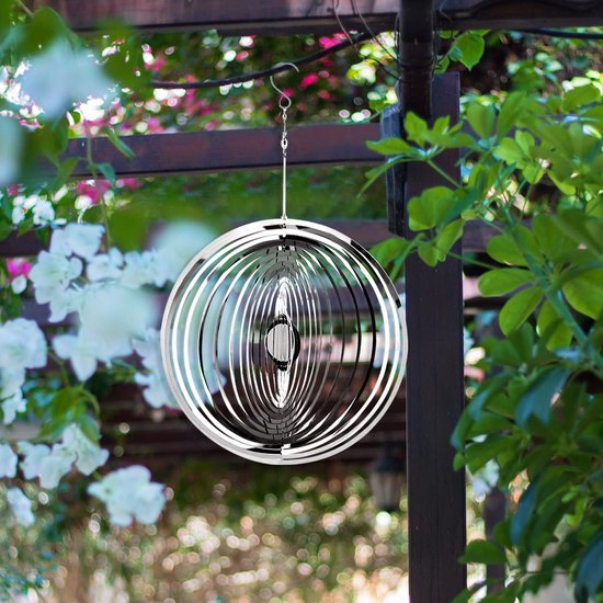 Runde 3d-windmühle Aus Edelstahl – Silberner Spinner Mit Spiegeleffekt – Metall-gartendekoration – Für Drinnen Und Draußen Geeignet – Ideal Als Geschenk